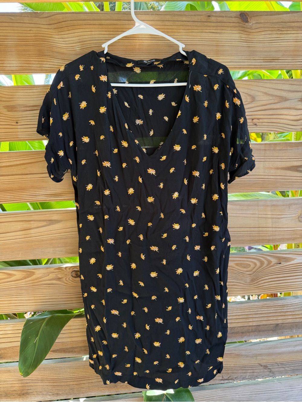 Madewell Black Mini Dress with Yellow Floral Print